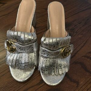 Gucci silver block heel sandals